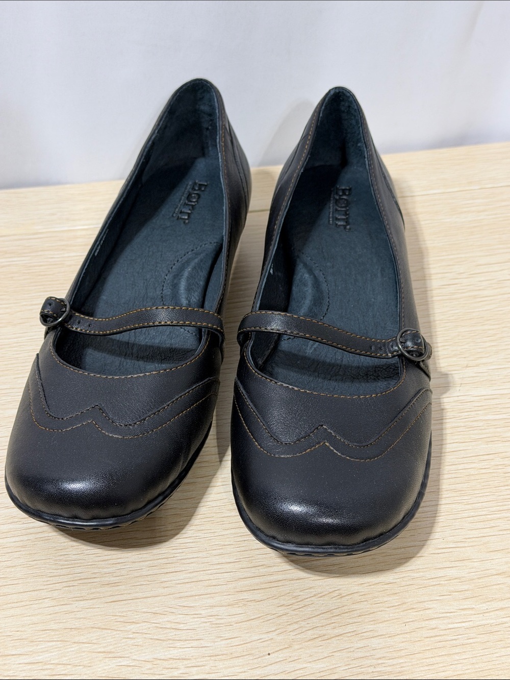 Born Black Mary Jane Flats with Decorative Stitching